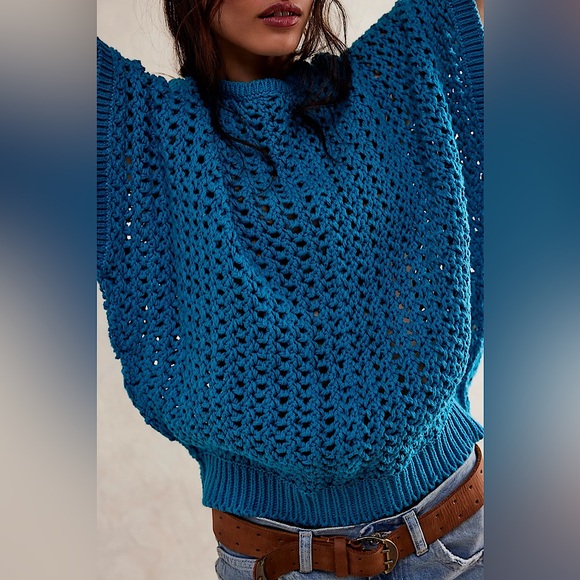 NEW Free People We The Free Sophia Sweater Tee In Ocean Palace Blue - Picture 11 of 12